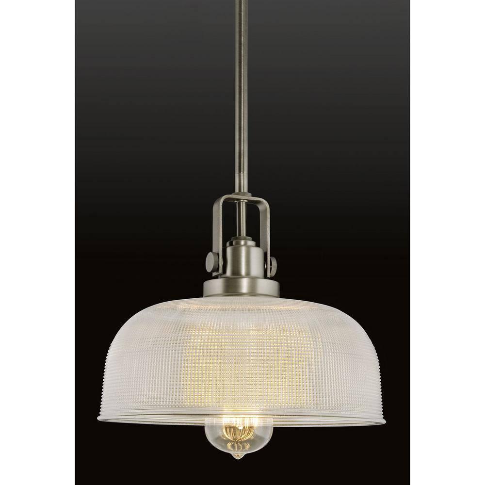 Progress Lighting Archie 1-Light Pendant, Chrome, Double Prismatic Glass Shade