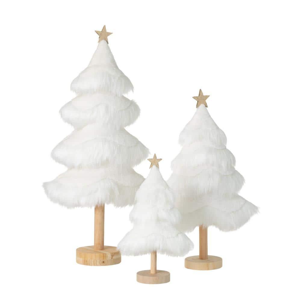 Faux Fur Tabletop Tree White 24"H Wood Set of 3