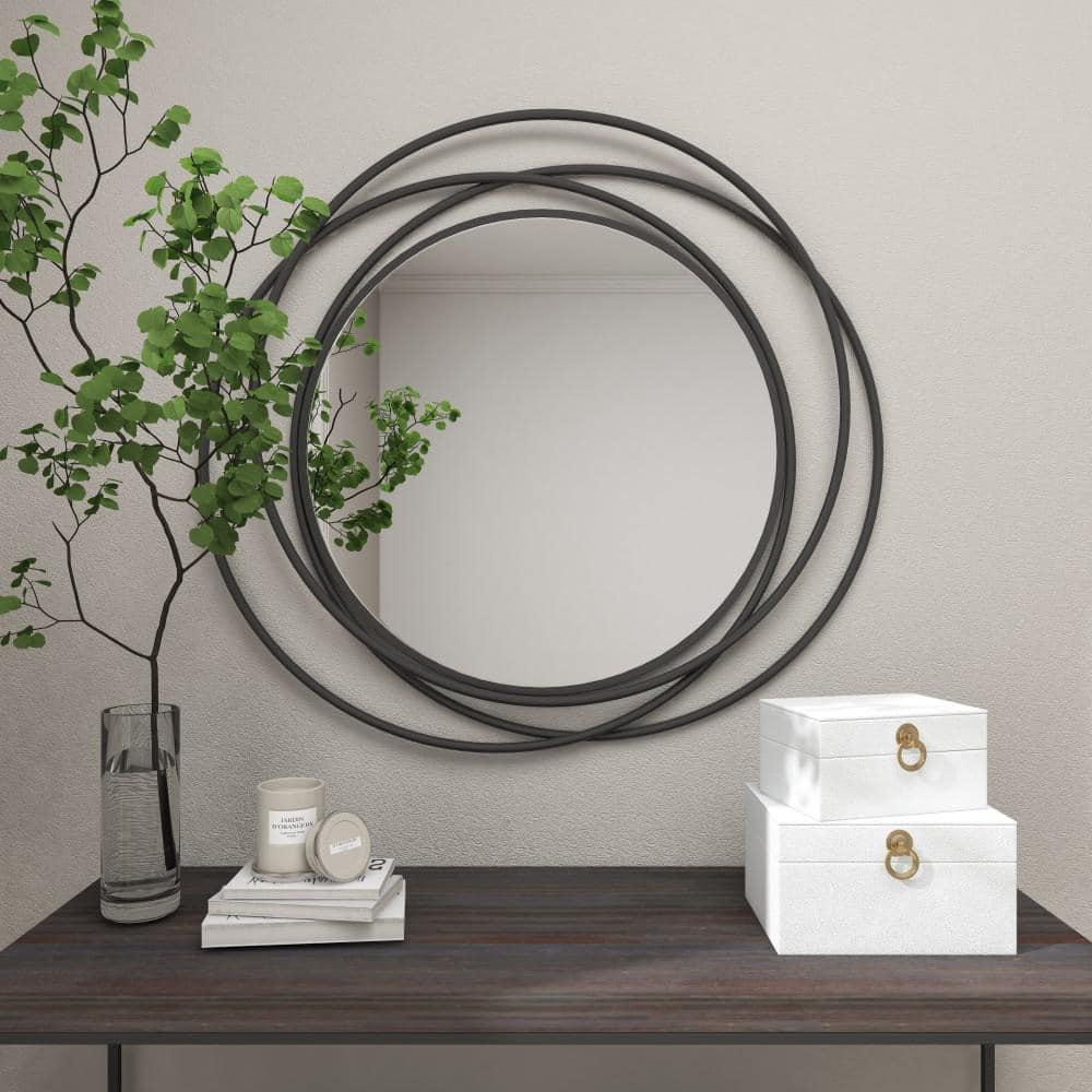 DecMode Gray Modern Metal Wall Mirror with Overlapping Rings Frame, 42"W x 40"H