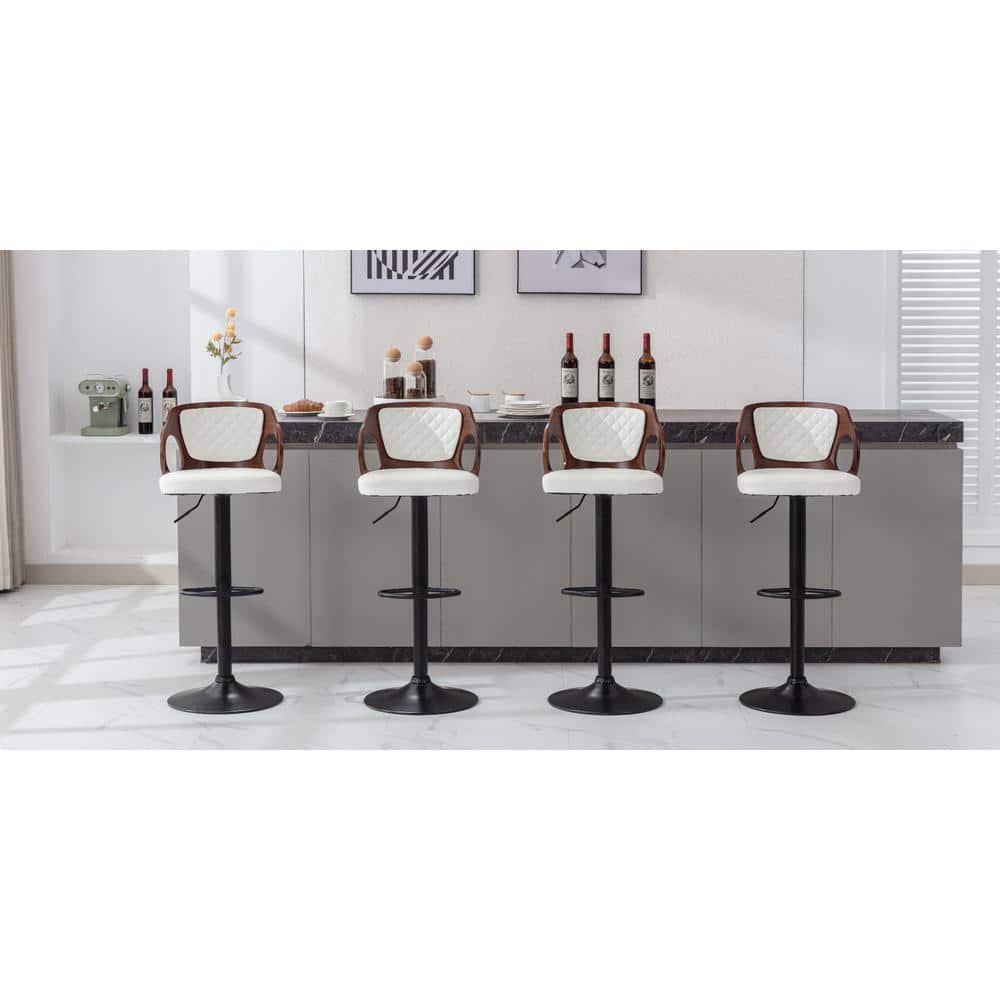 ECOTOUGE Swivel Bar Stools Set of 2, Height Adjustable Island Stools with Bentwood Back, Faux Leather Counter Height Bar Stools for Kitchen, Pub and Cafe, White