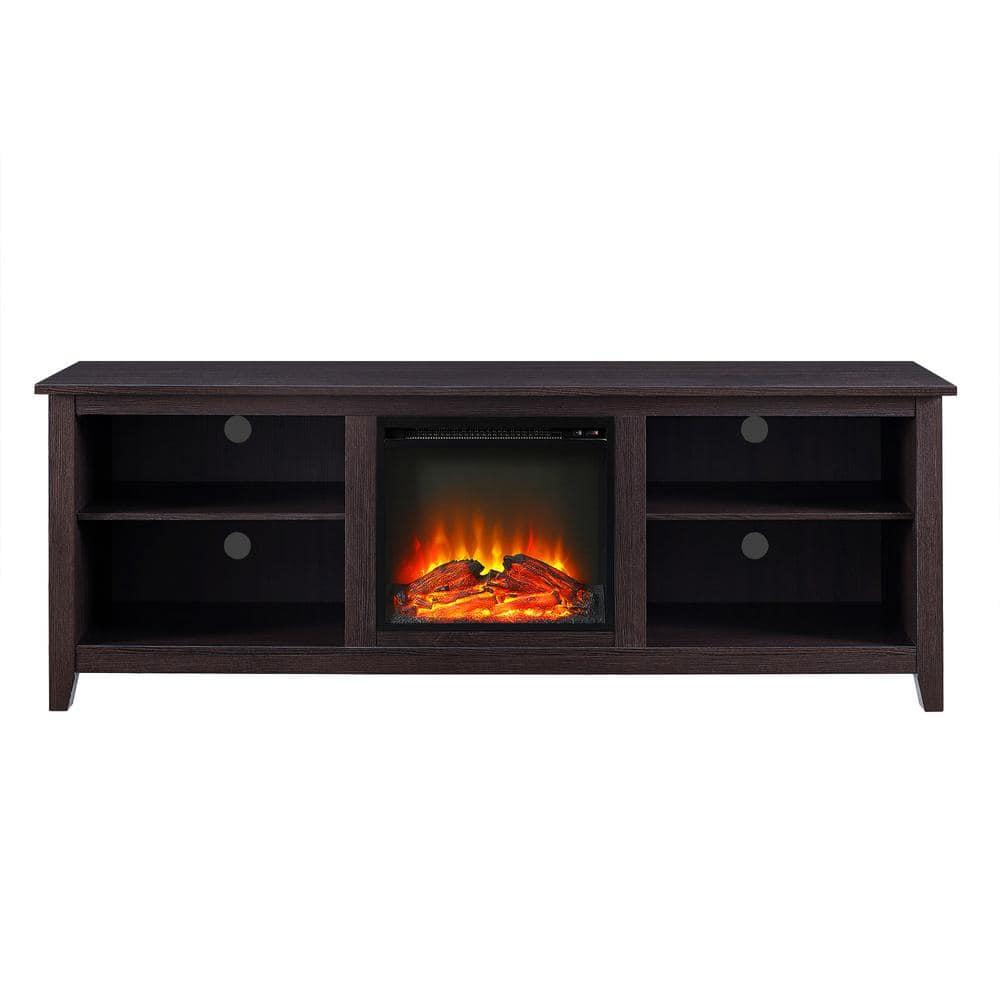 Walker Edison Open Storage Fireplace TV Stand for TVs Up to 80", Espresso