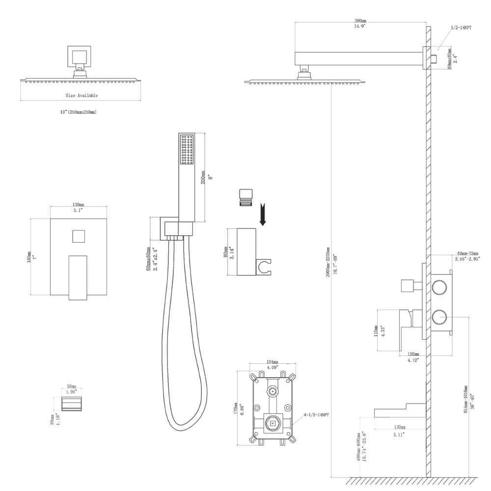 Lordear Bath Shower Faucet Set Tub Spout 10 inch Rain Shower Head with Handheld Shower System