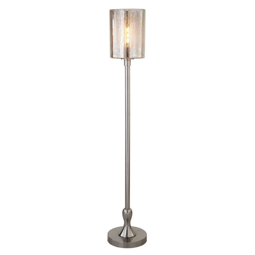 Evelyn&Zoe Numit 68.75" Tall Floor Lamp with Glass Shade, Brushed Nickel/Mercury Glass