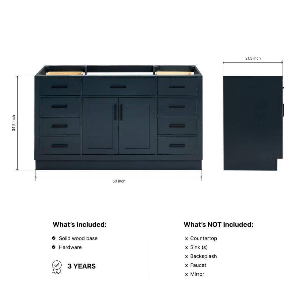 Ariel T060s-Bc Hepburn 60" Single Free Standing Vanity Cabinet Only - Blue