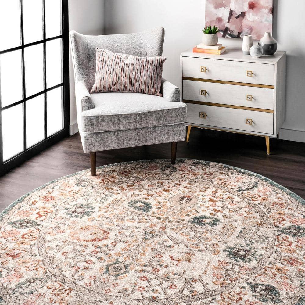 nuLOOM Lenore Vintage Floral Beige 6' 7" Transitional Round Rug