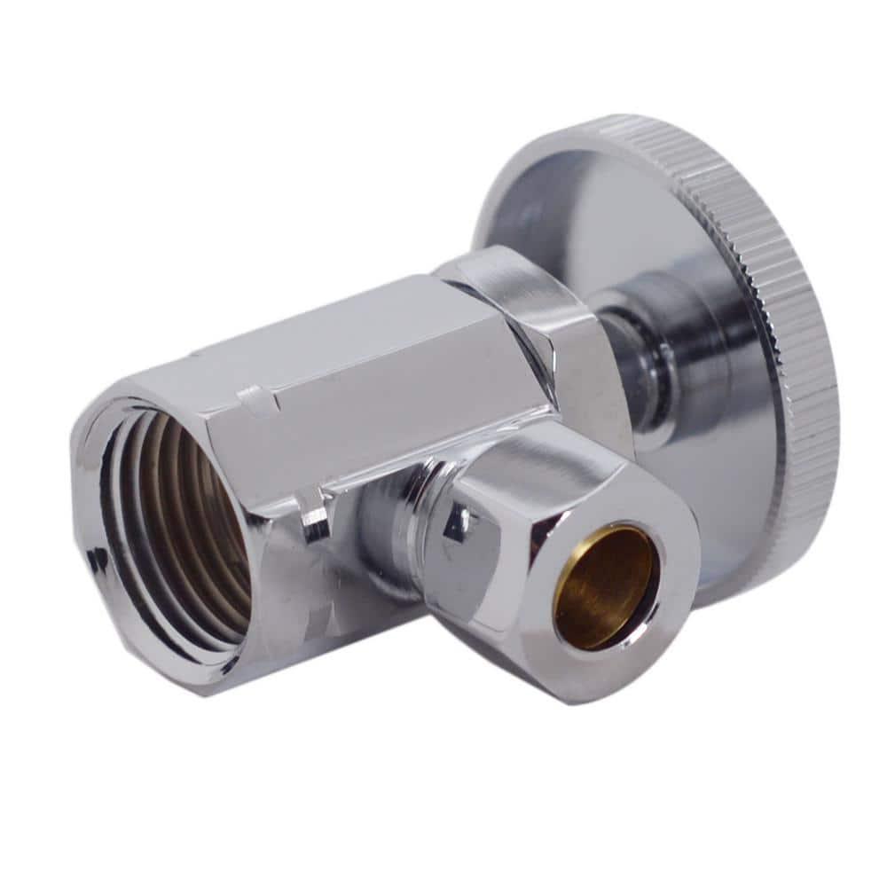 Round Handle Angle Stop Shut Off Valve, 1/2" IPS Inlet with 3/8" Compression Outlet
