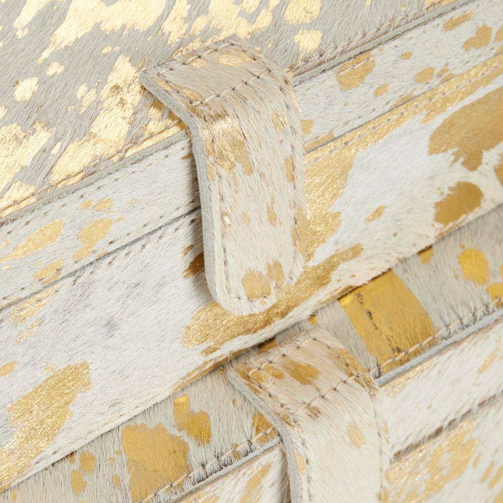 DecMode Handmade Gold Leather Decorative Box with Gold Foil Paint, 2 Count