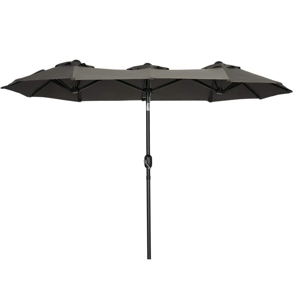 Outsunny 9.7' Double-sided Patio Umbrella with 3 Air Vents, Tilt and Crank, Outdoor Umbrella, Gray