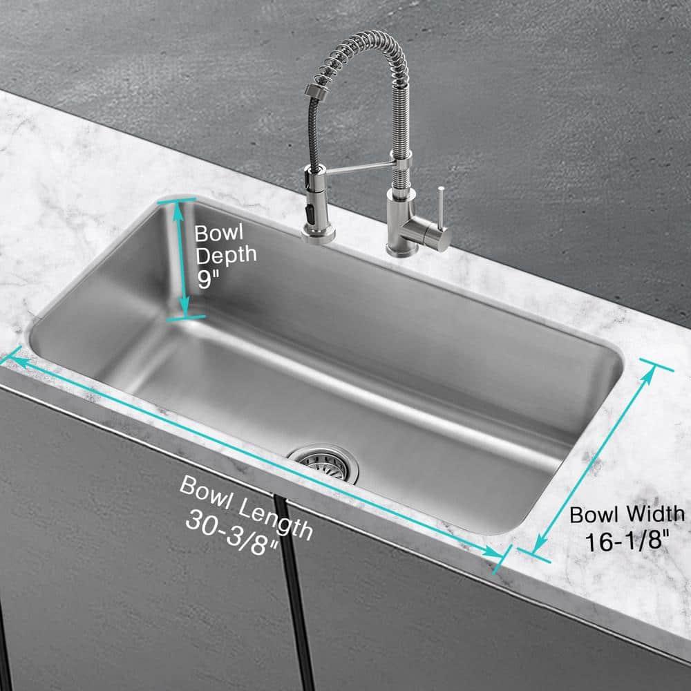 JASSFERRY Undermount Kitchen Sink Single Bowl 32 Inch, 32", 16-gauge Stainless Steel