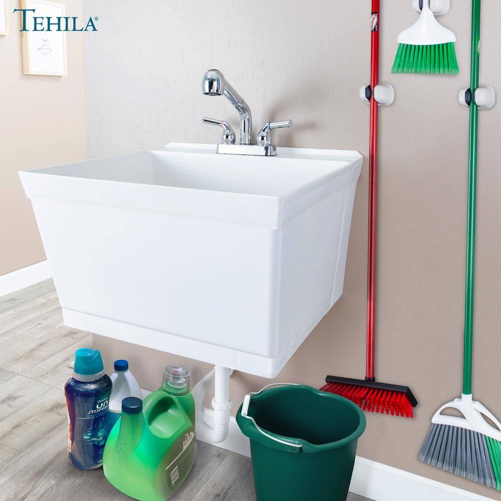 23" L x 24" W Wall Mount Laundry Sink with Faucet