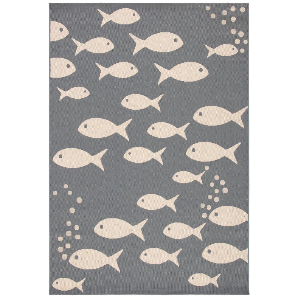 SAFAVIEH Courtyard Trena Fishes Indoor/Outdoor Area Rug, Dark Grey/Beige, 9' x 12'