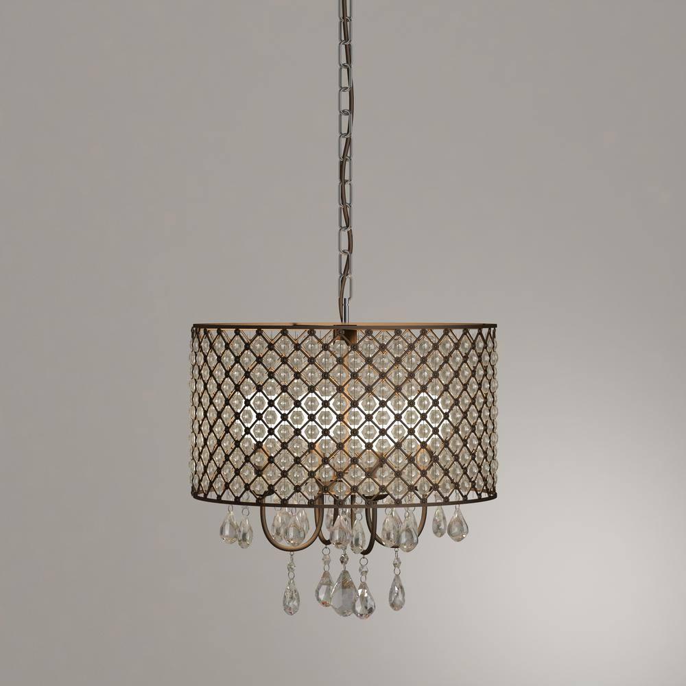 Warehouse of Tiffany Alexia Antique Bronze 4-Light Metal & Crystal Drum Chandelier