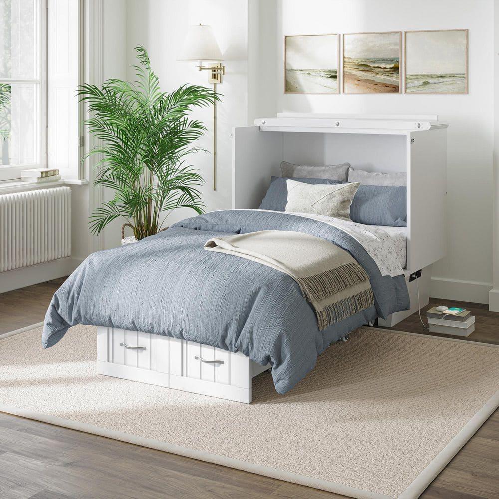 Nantucket Murphy Bed Chest Twin in White with Charging Station & Coolsoft Mattress