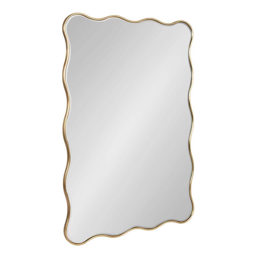 Kate & Laurel All Things Decor 24"x36" Viona Rectangle Scalloped Mirror Gold: Elegant Wavy Design, No Assembly Required