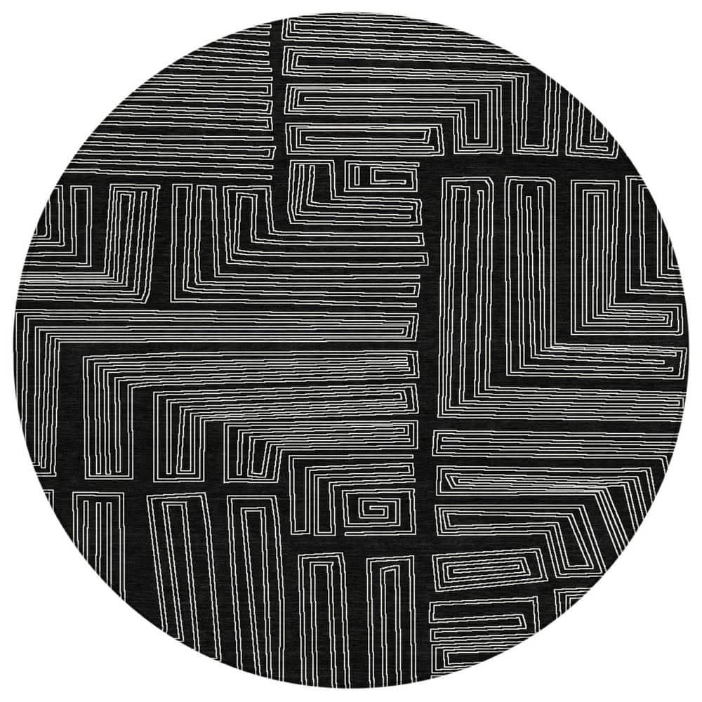 Chantille Machine Washable Indoor/Outdoor Abstract ACN1045 Black 8 ft. x 8 ft. Area Rug