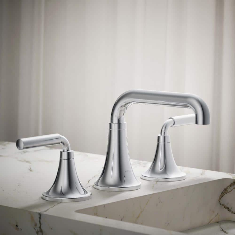 Tone Widespread Bathroom Sink Faucet, Three-Hole Bathroom Faucet with Clicker Drain, 1.2 GPM