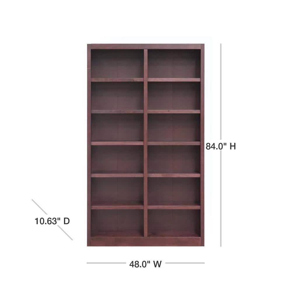 12 Shelf Double Wide Wood Bookcase, 84 inch Tall - Cherry Finish