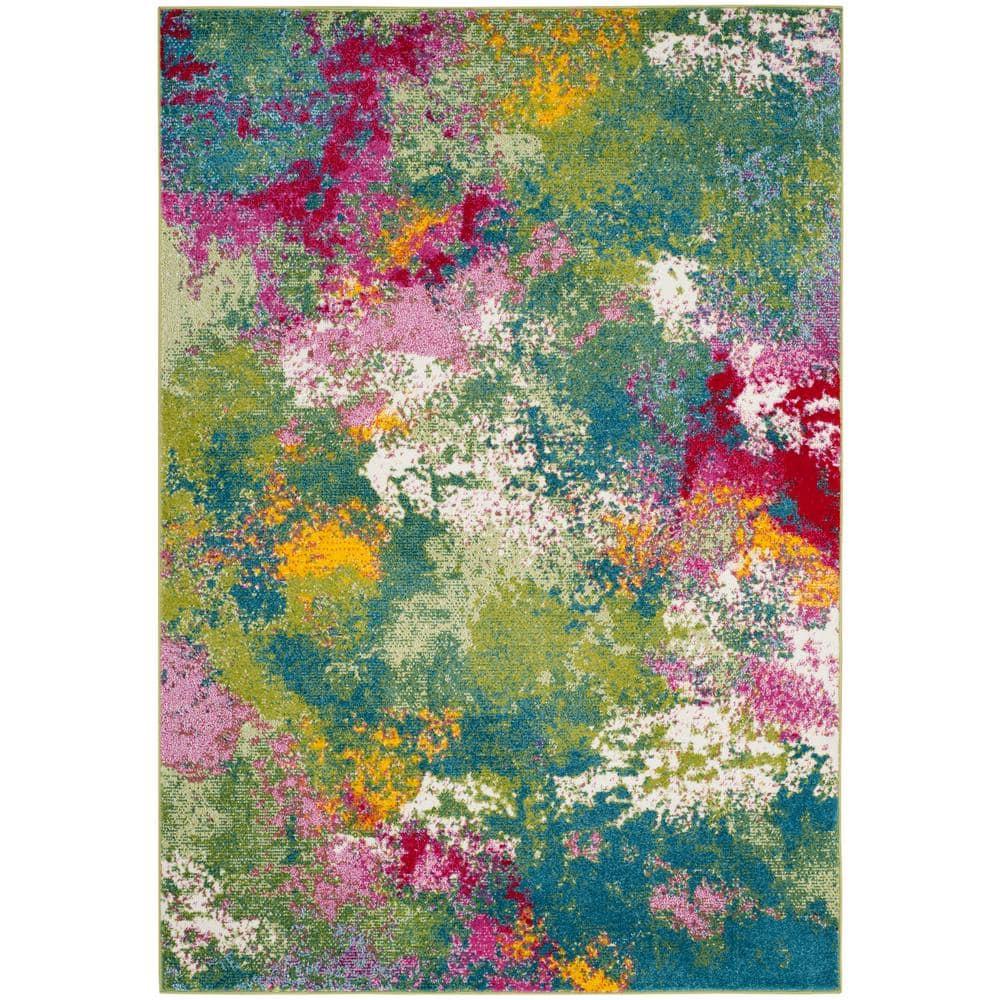 Watercolor WTC697 Power Loomed Indoor Area Rug - Green/Fuchsia - 5'3"x5'3" - Safavieh