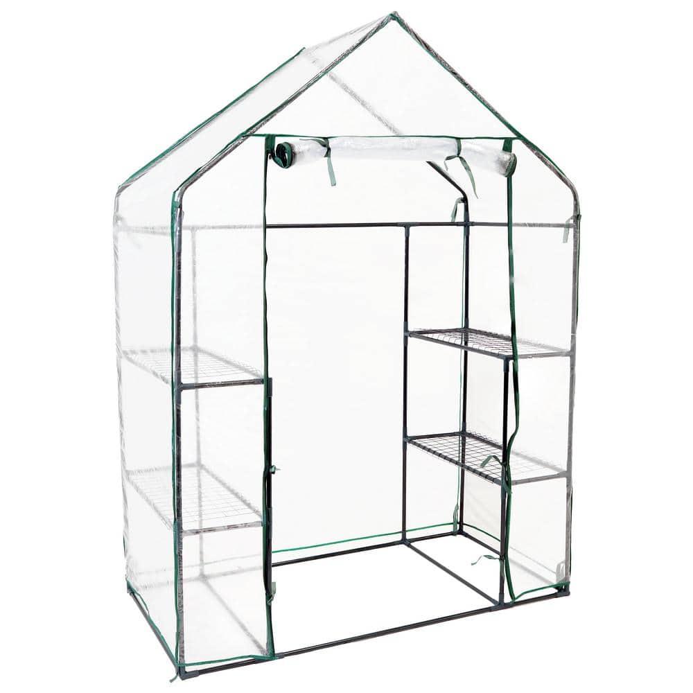 Sunnydaze Outdoor Portable Tiered Growing Rack Deluxe Walk-In Greenhouse with Roll-Up Door - 4 Shelves - Clear - 54" x 28" x 77"