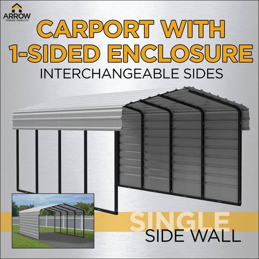 Arrow 24 x 20 ft Charcoal Carport with 1-sided Enclosure