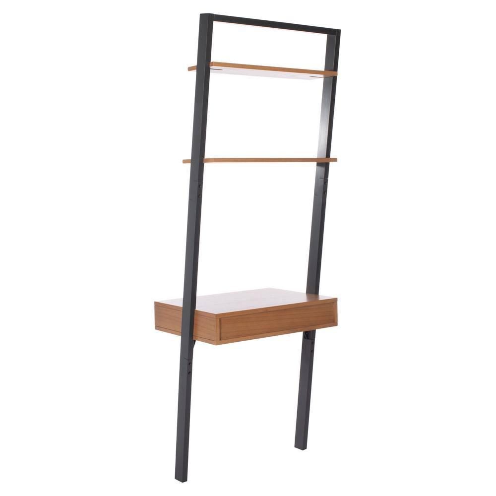Kamy 2 Shelf Leaning Desk - Natural / Charcoal - Safavieh