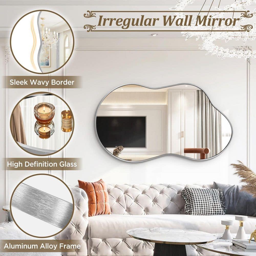 36 in. W. x 20 in. H Irregular Silver Aluminum Alloy Framed Wall Mirror Asymmetrical Wall Mirror