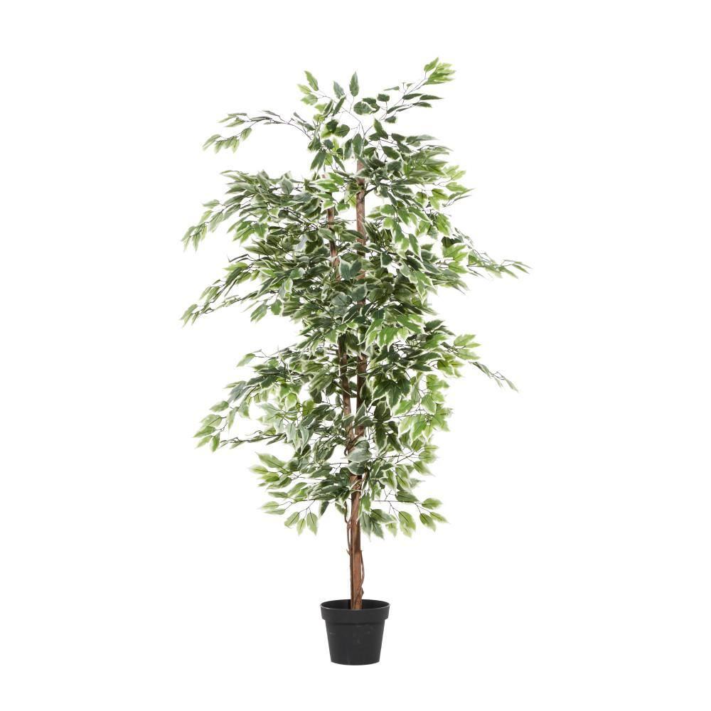 DecMode 73" Artificial Ficus Tree in Realistic Leaves and Black Plastic Pot