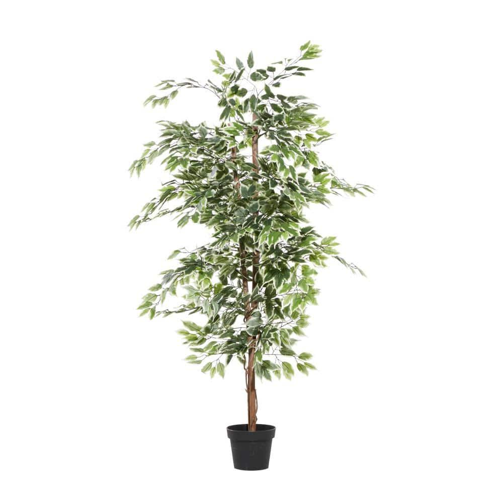 DecMode 73" Artificial Ficus Tree in Realistic Leaves and Black Plastic Pot