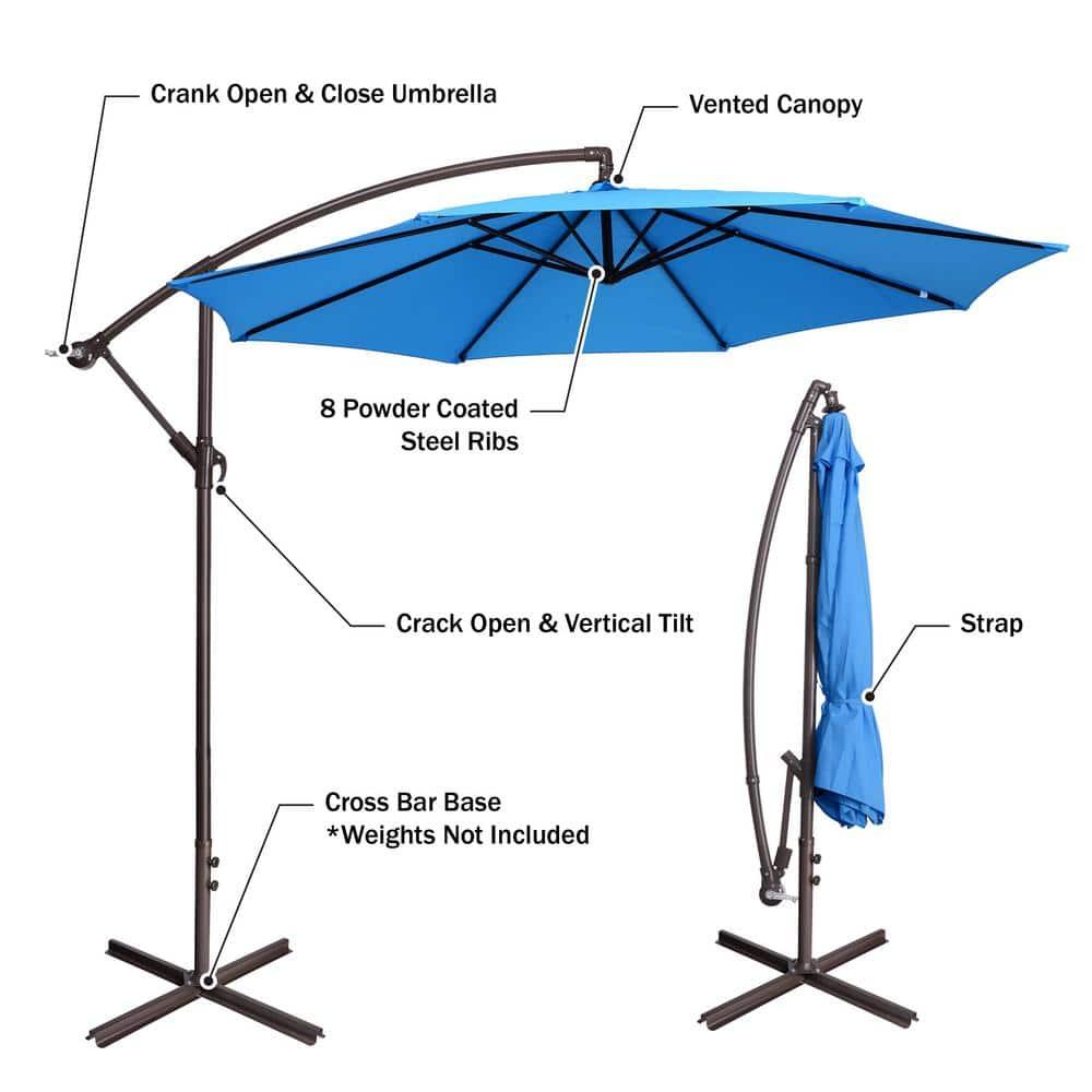 Cantilever Umbrella - 10FT Offset Outdoor Patio Umbrella with Tilt, Blue