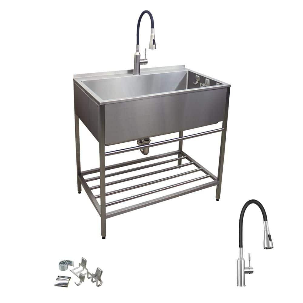 TFH-3622-SS 36'' L x 22'' W Free Standing Laundry Sink with Faucet