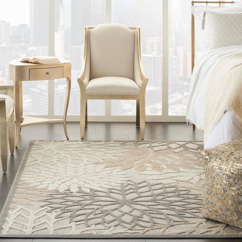 Nourison Aloha Floral Bloom Flatweave High-Low Indoor Outdoor Area Rug Natural 5'3" x 7'5"