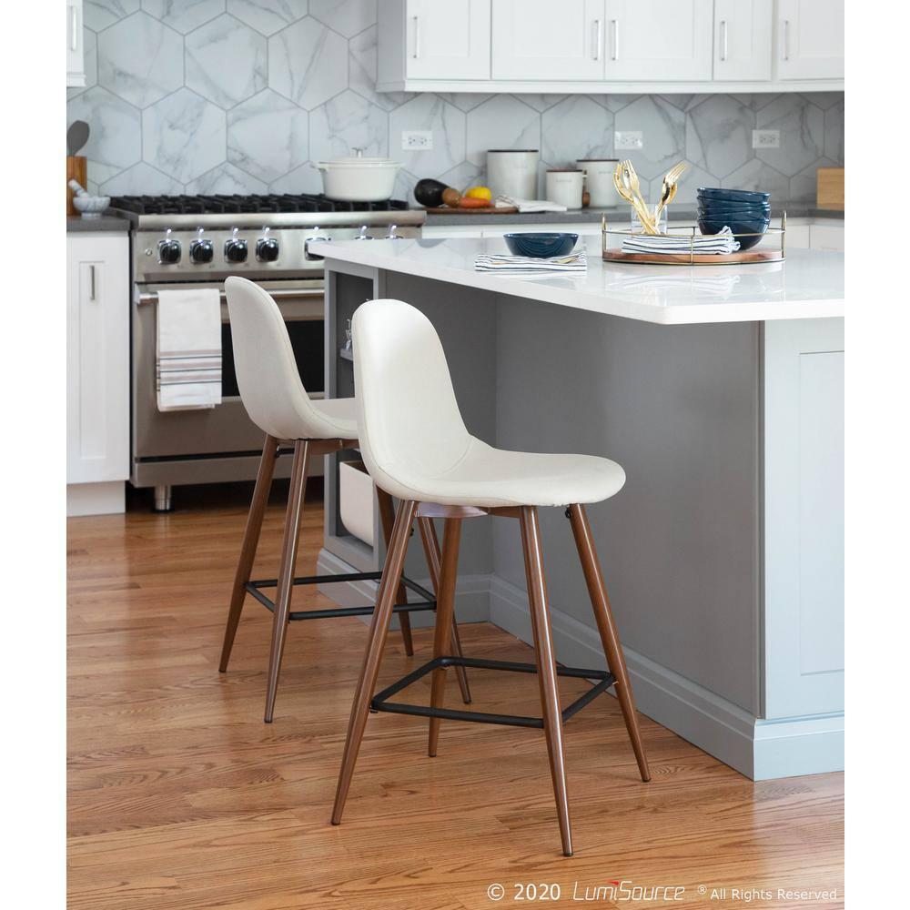 Set of 2 Pebble Mid-Century Modern Counter Height Barstools Beige - LumiSource: Steel Frame, Tapered Legs, Polyester Upholstery