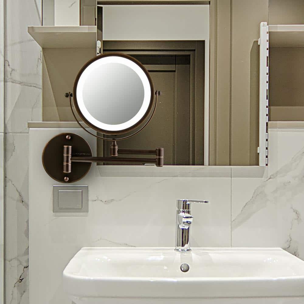 Ovente OVENTE 7" Lighted Wall Mount Makeup Mirror with 1X/10X Magnification, Cordless Double Sided Magnifying Round Vanity Mirror, 360° Swivel Design, Extendable and Folding Arm, Antique Bronze MFW70ABZ1X10X