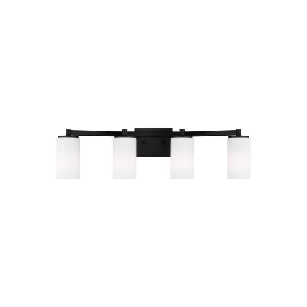 Midnight Black 29" Vanity Light with Etched Glass Shades