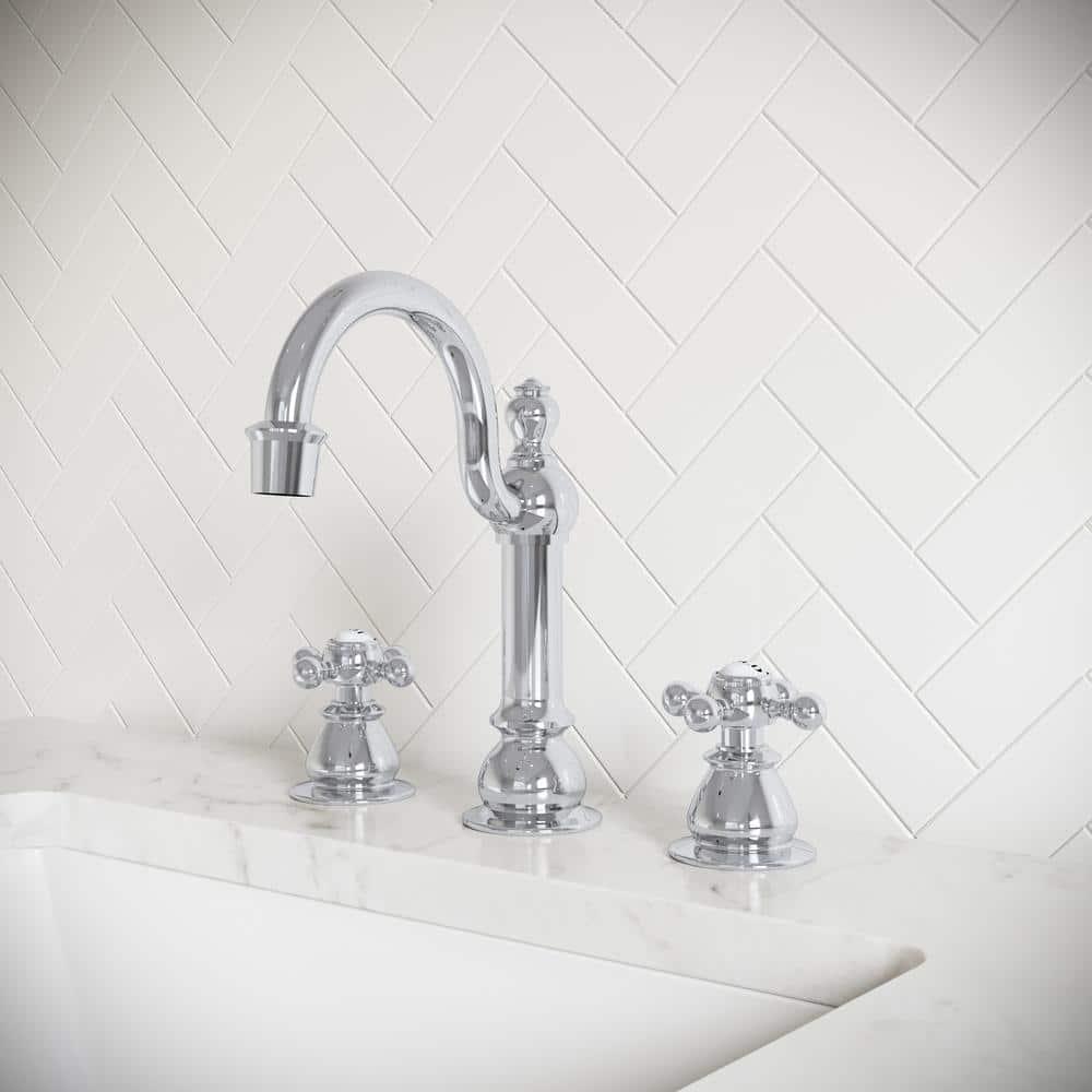 Water Creation F2-0012-01-BX American 20th Century Classic Widespread Lavatory F2-0012 Faucets - Silver & Chrome
