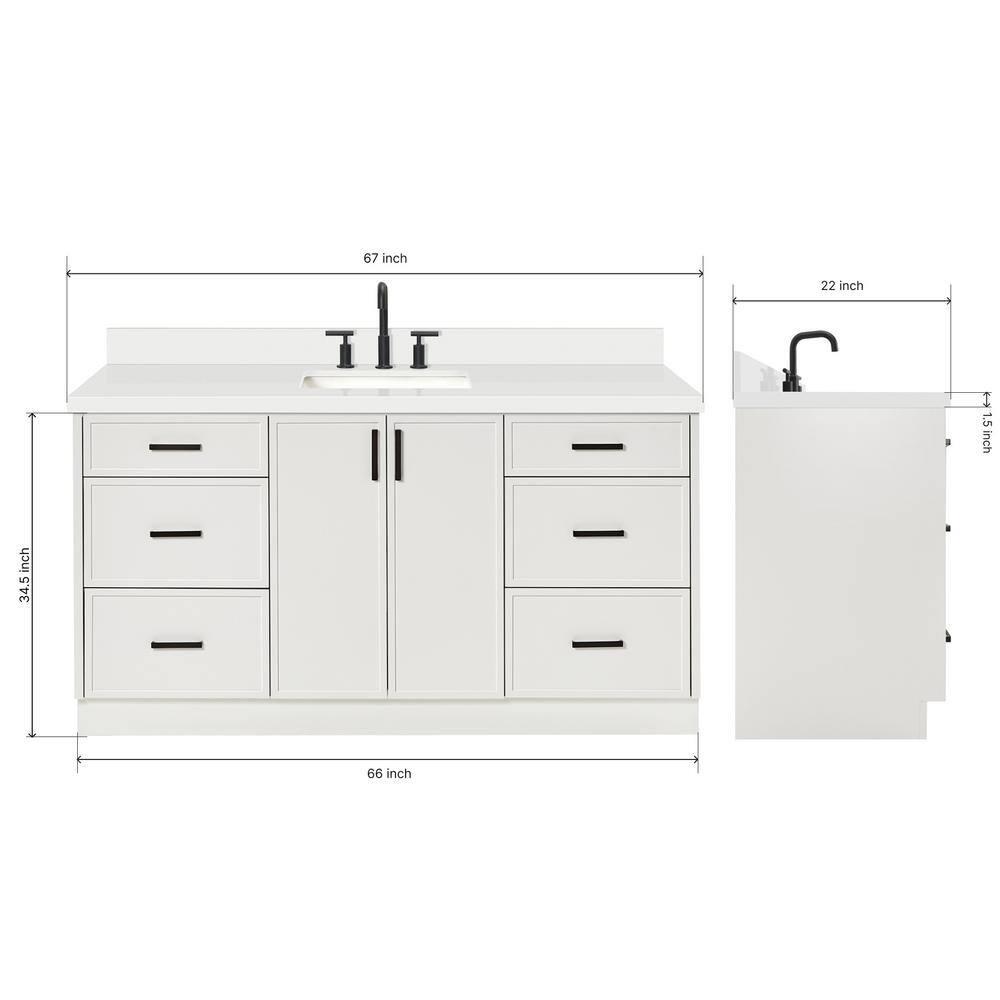 Ariel Kelly 67 Inch Single Rectangular Sink Bathroom Vanity With Pure Quartz Countertop