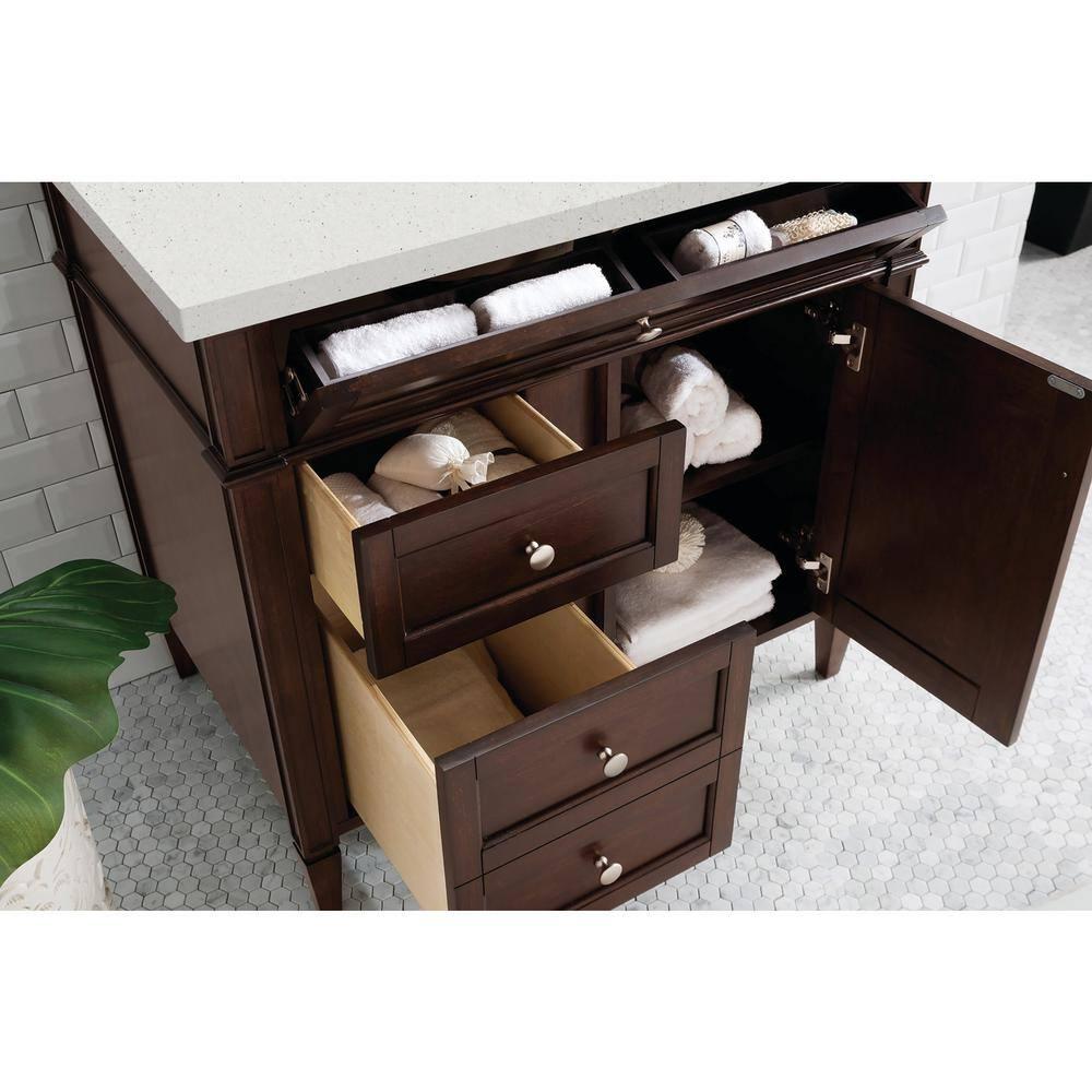 James Martin Vanities 36" Single Vanity, Burnished Mahogany w/ 3 CM Lime Delight Quartz Top