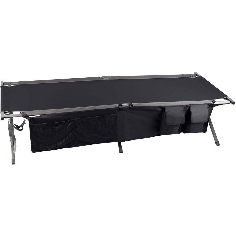 PORTAL Folding Portable, Guest Carry Bag and Side Storage Organizer, Camping Adults Away Tent Sleeping Cot Bed, Supports 300 LBS, Black