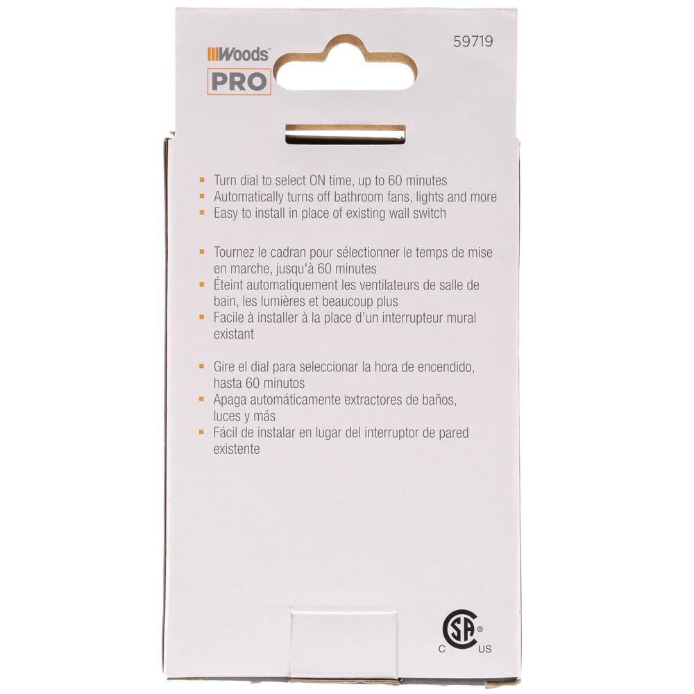 Woods 59719WD 60-Minute Spring Wound Timer with Gray Wall Plate