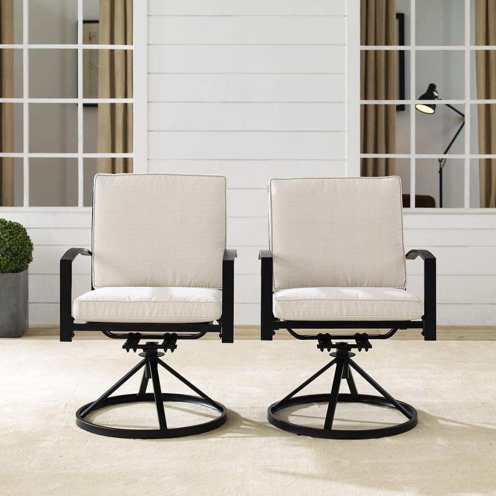 Crosley Furniture Kaplan Fabric Outdoor Swivel Chair Set in Oatmeal (Set of 2)