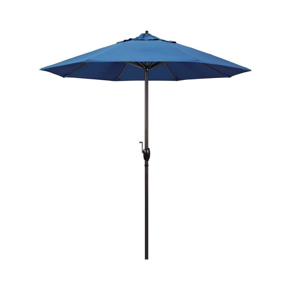 7.5 ft. Bronze Aluminum Market Auto-Tilt Crank Lift Patio Umbrella in Capri Pacifica