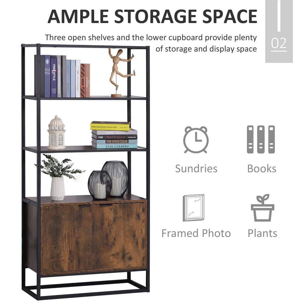 HOMCOM Shelves for Storage, Cabinet Bookcase with 3 Open Shelf, Tall Organizer Multifunctional Rack for Living Room, Brown