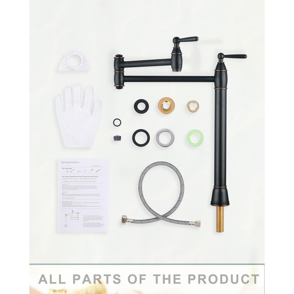 Deck Mount Pot Filler Faucet with Double-Handle in Oil Rubbed Bronze