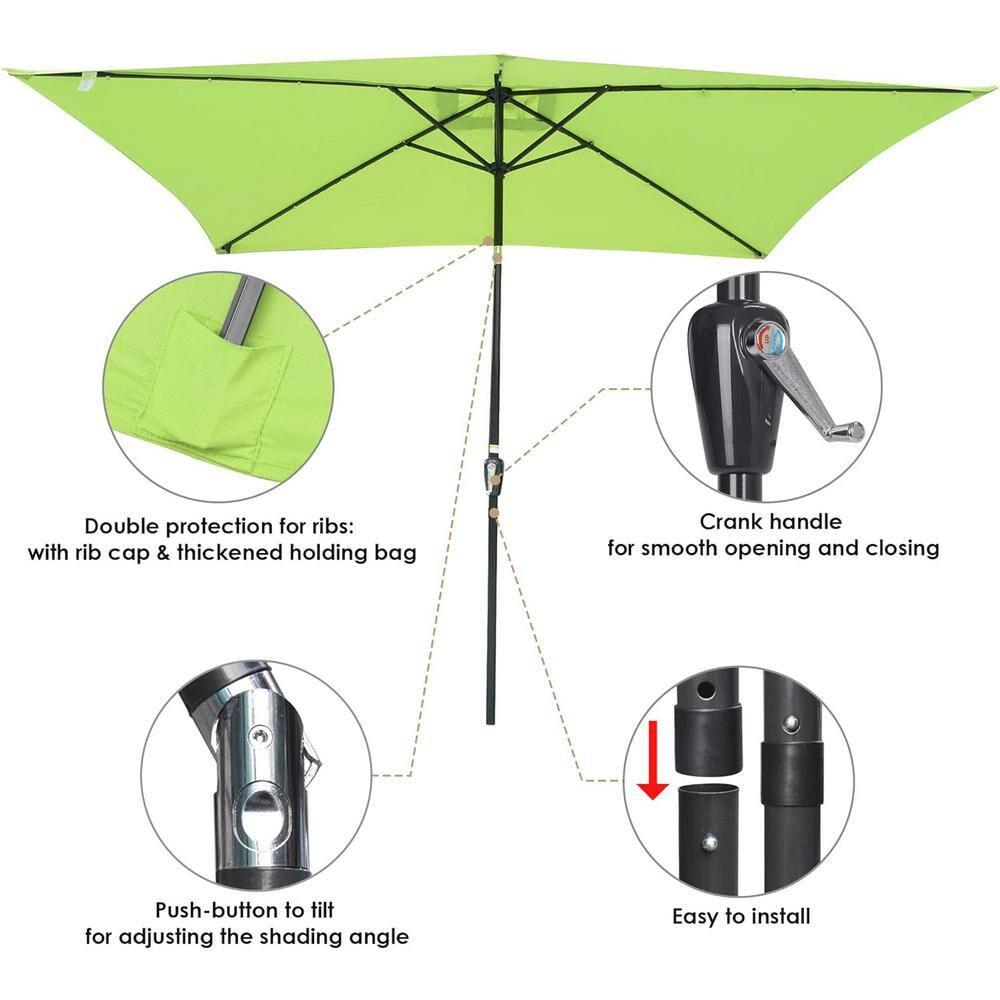 10x6.5 ft Outdoor Rectangle Solar Powered LED Patio Umbrella with Crank Tilt for Garden Backyard Table Market Pool, Lime