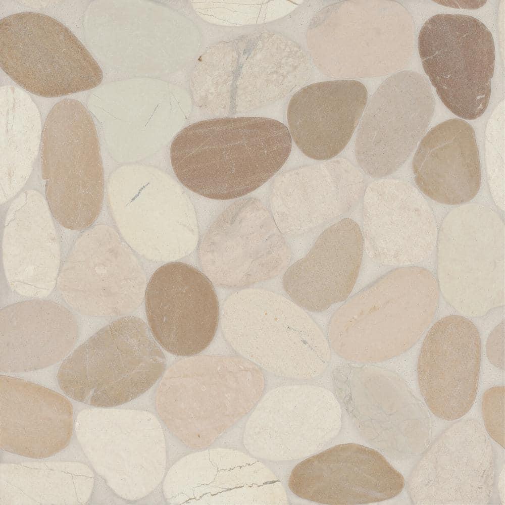 Bedrosians Waterbrook 12" x 12" Natural Stone Pebbles Wall & Floor Tile in White/Tan