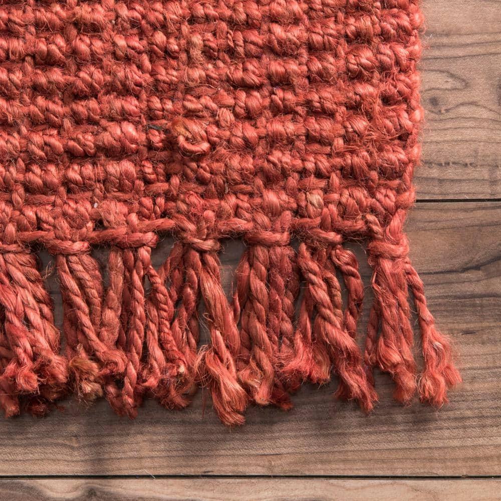 Nuloom 5x8 Daniela Jute Tassel Hand Woven Indoor Area Rug, Brick, Solid Chunky Farmhouse Design, Natural Fiber BedroomLiving Room