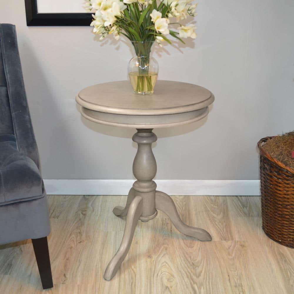 Carolina Living Paloma Accent Table - Weathered Gray and Table: Solid Wood, Round Pedestal Base, 25.25" Height