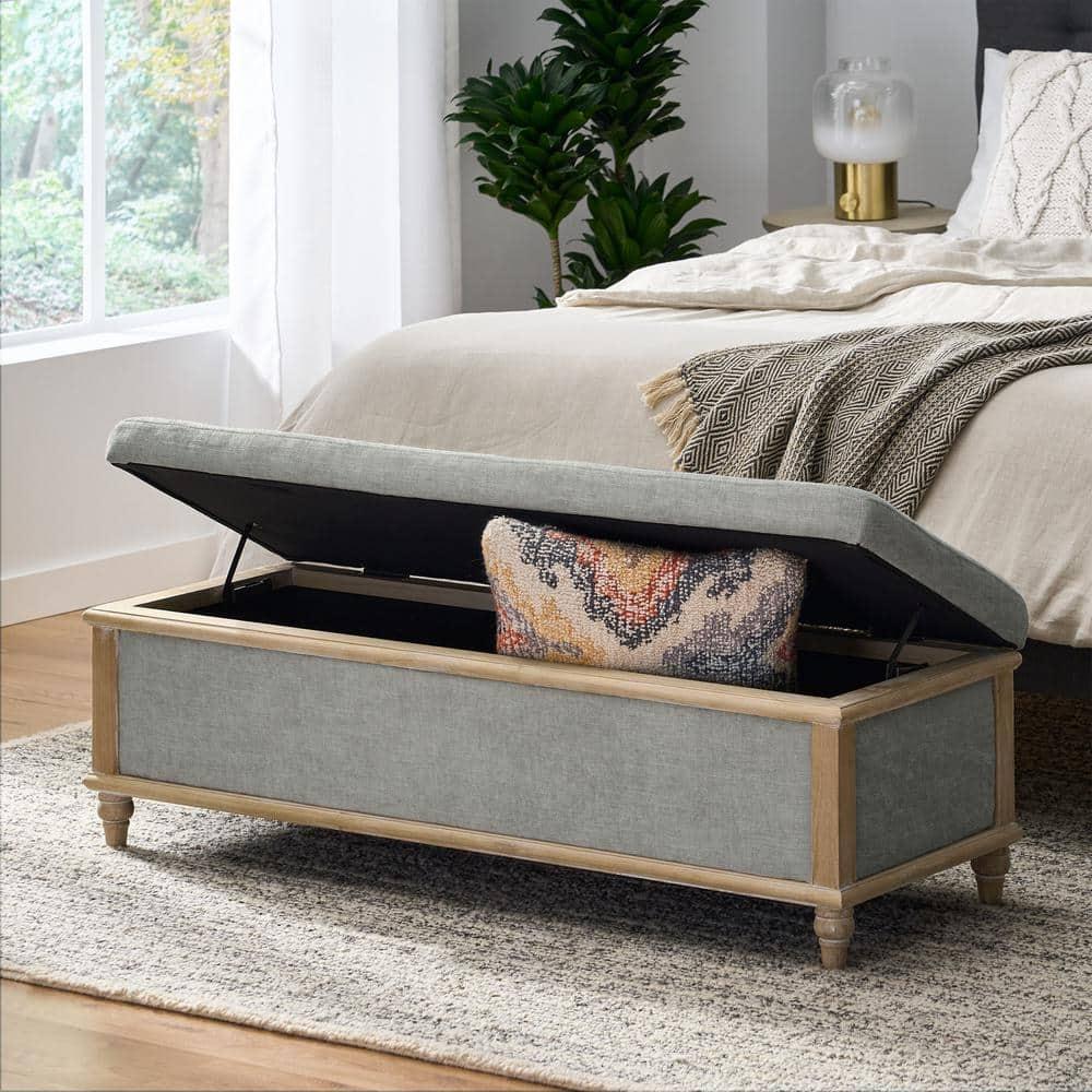 GDF Studio French Country Fabric Storage Ottoman Bench with Weathered Wood Frame, Gray