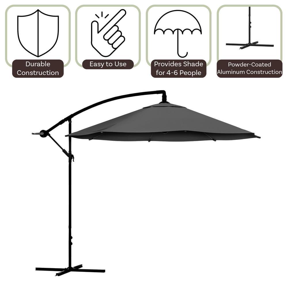 Pure Garden 10' Octagon Outdoor Patio Cantilever Umbrella Gray: Weather-Resistant with Crank Lift, 8 Ribs
