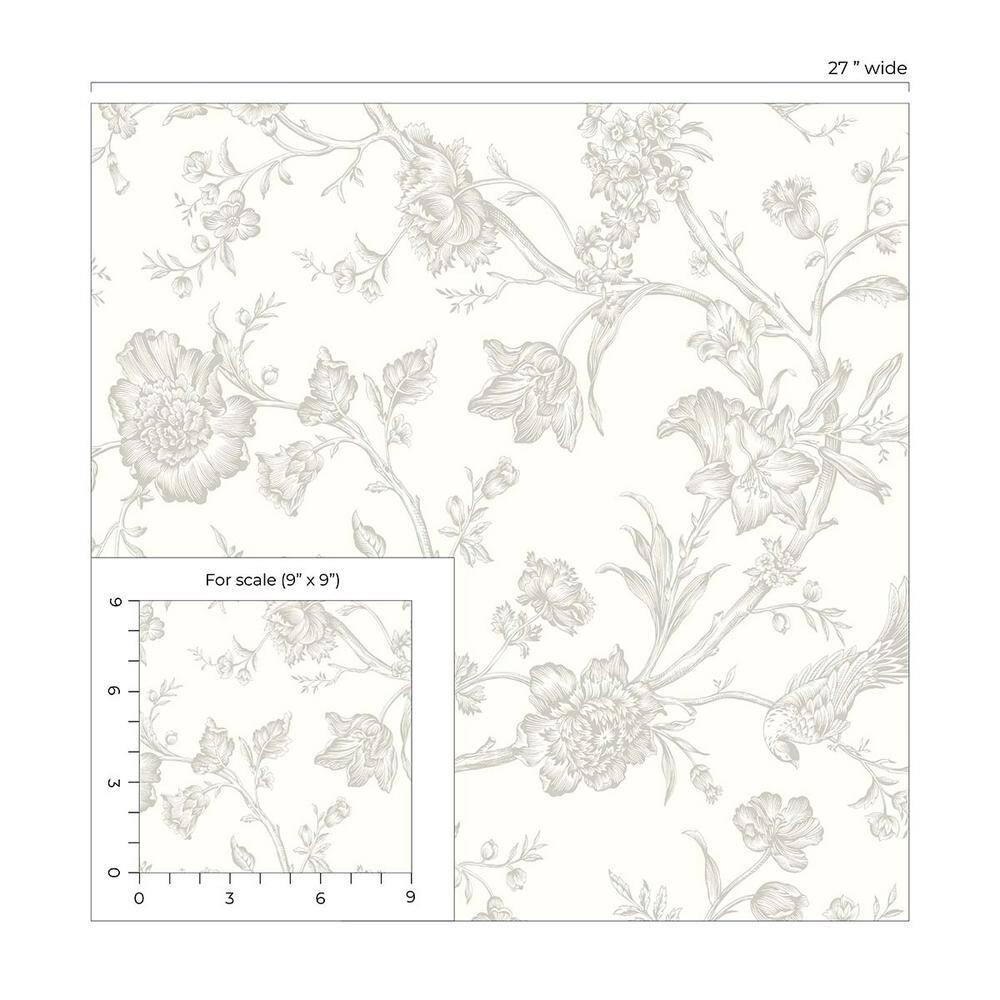 NextWall Harbor Mist Jasmine Chinoiserie Peel and Stick Wallpaper